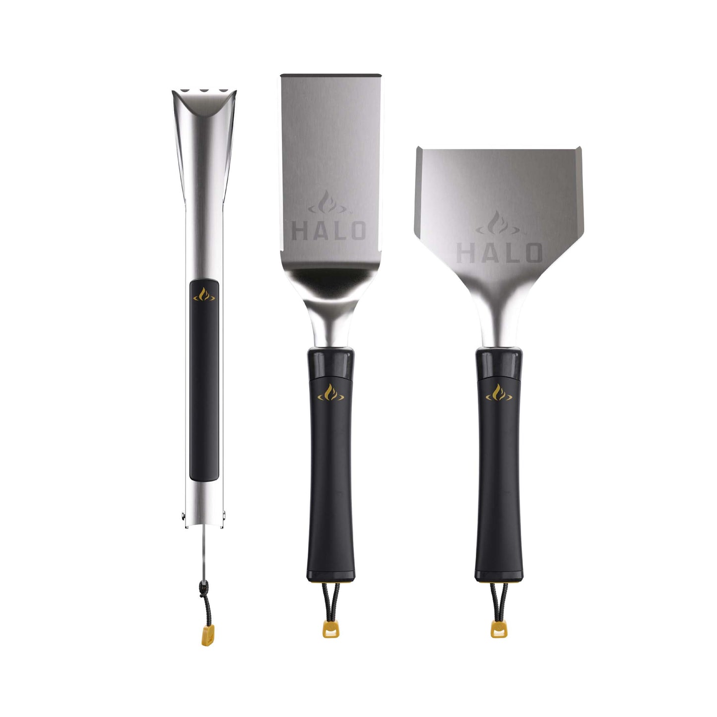 HALO Getaway Griddle Tool Kit, 3-Piece Stainless Steel Set with Spatula, Tongs, and Scraper