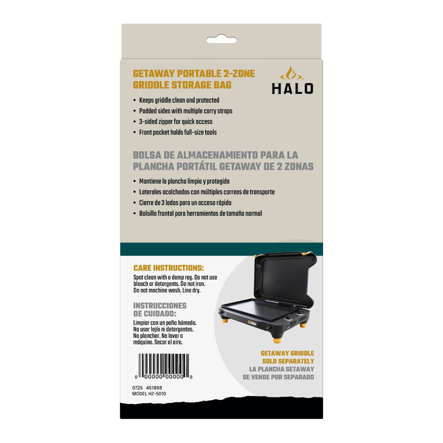 HALO Getaway Griddle Nylon Storage Bag with Shoulder Strap, Tool Pocket, and 3-Sided Zipper