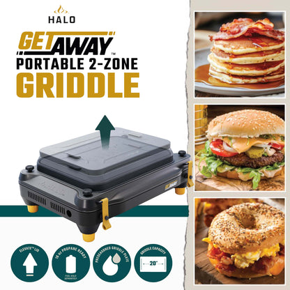 HALO Getaway 2-Zone Portable Outdoor Griddle with ELEVATE Lid and 282 sq in Cooktop