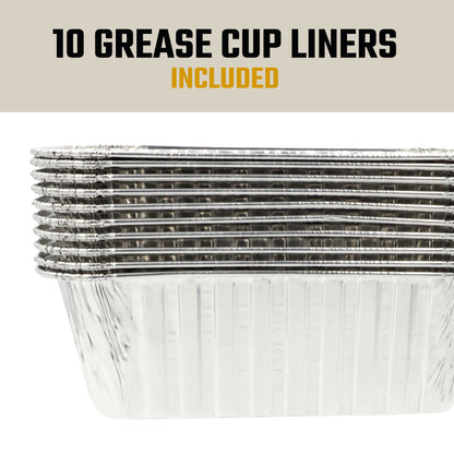 HALO Getaway Griddle Grease Cup Liners, 10-Pack, Disposable Foil for 2-Zone Griddle