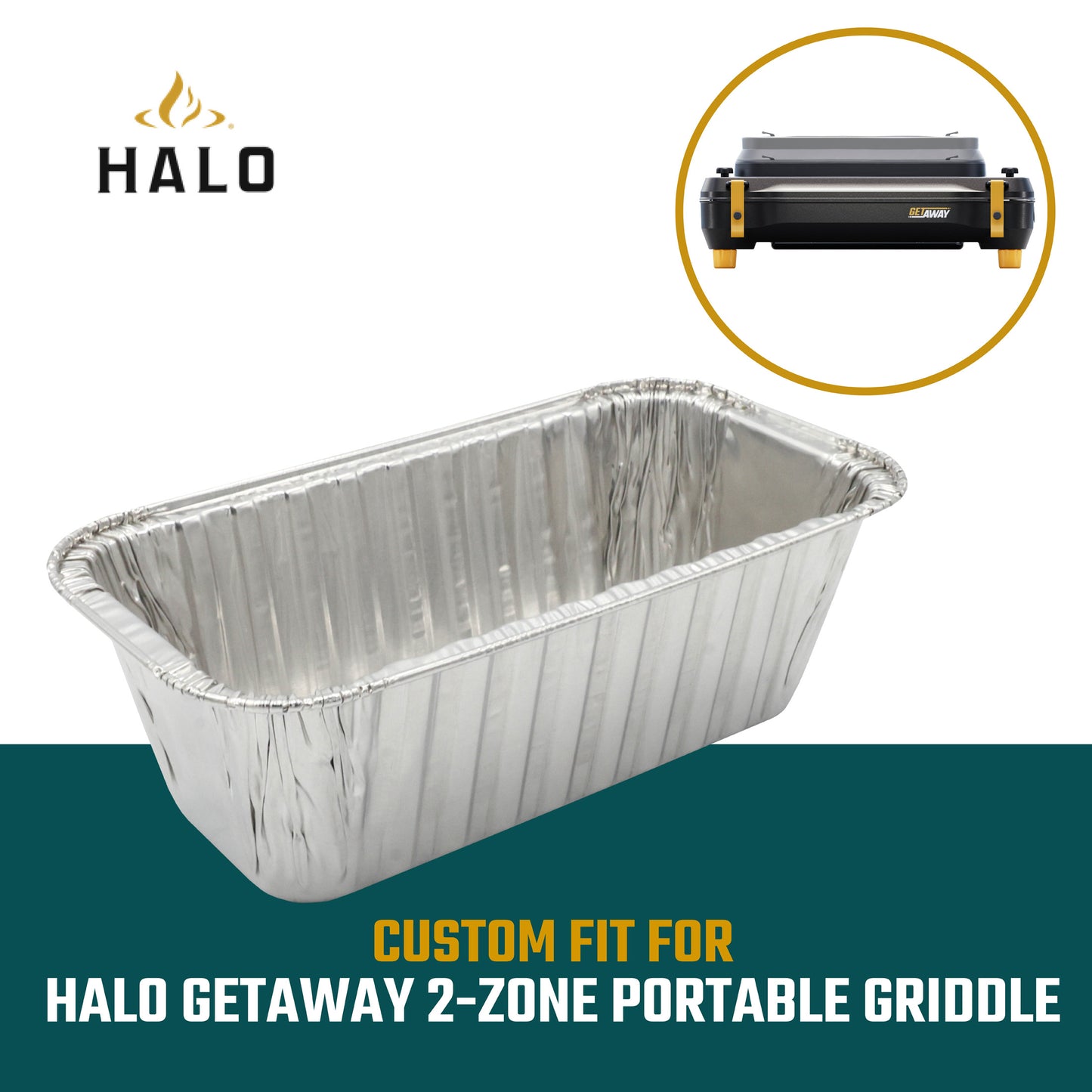 HALO Getaway Griddle Grease Cup Liners, 10-Pack, Disposable Foil for 2-Zone Griddle