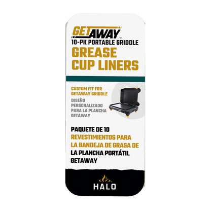 HALO Getaway Griddle Grease Cup Liners, 10-Pack, Disposable Foil for 2-Zone Griddle